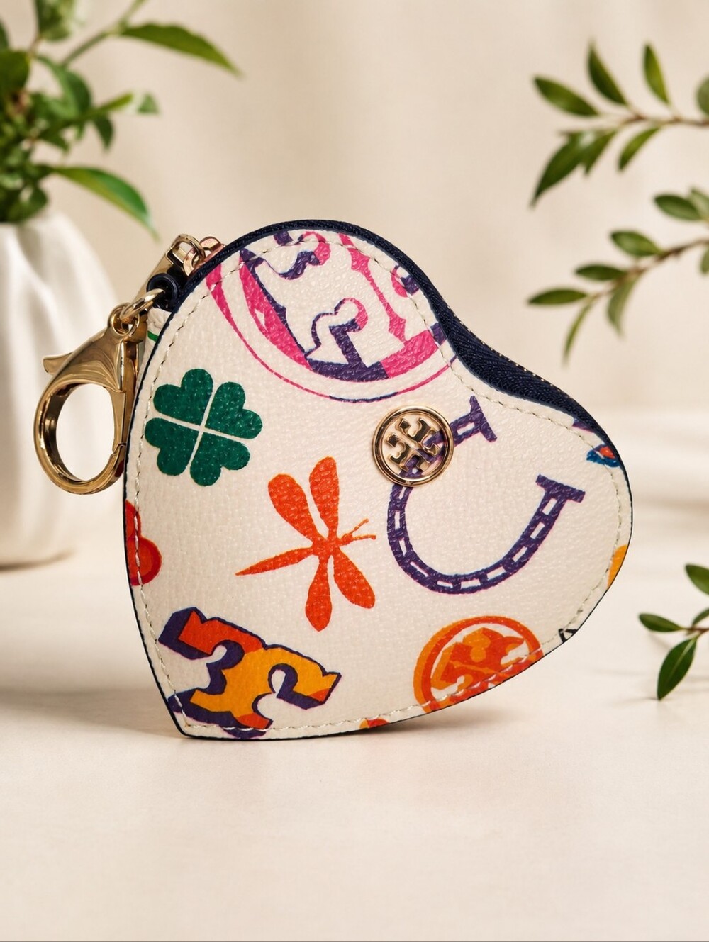 Tory Burch Kerrington Good Luck Heart Coin Pouch Keychain Charm